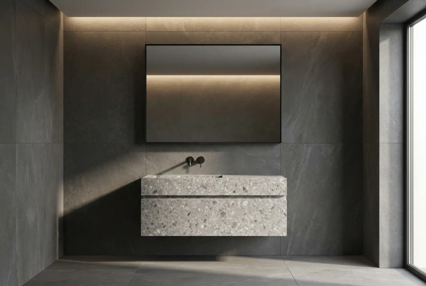 Baño minimalista de lujo que ejemplifica cómo ganar más dinero como diseñador de interiores