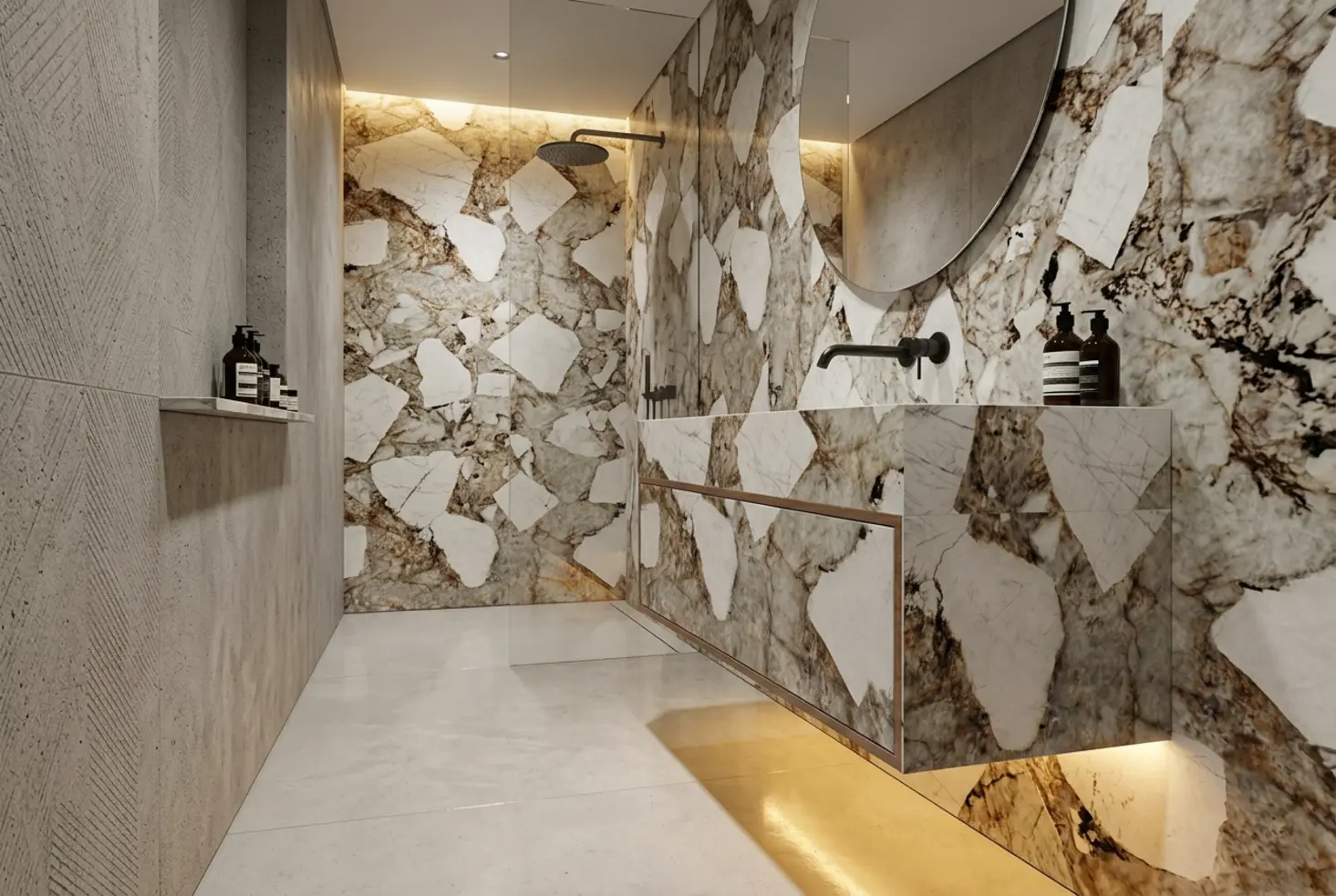 Mueble de baño suspendido a medida para optimizar el paso en baños angostos