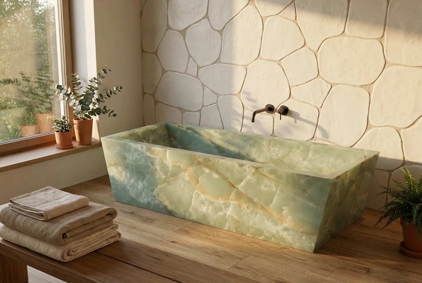 Suelo de porcelánico efecto madera en un baño de estilo escandinavo