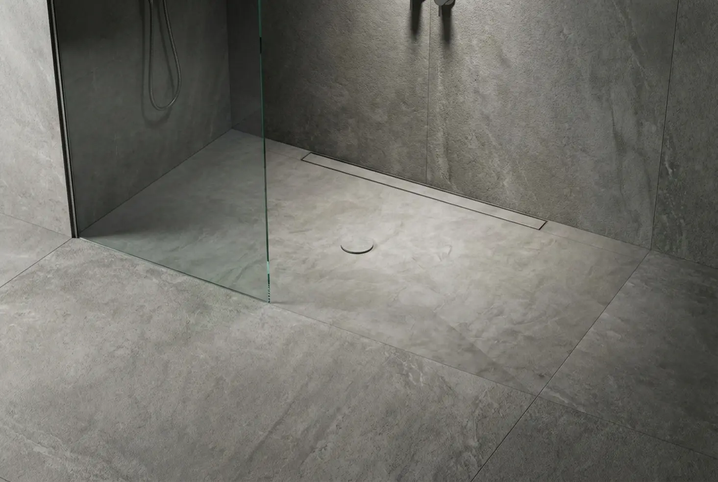 Ducha moderna con suelo porcelánico antideslizante integrado