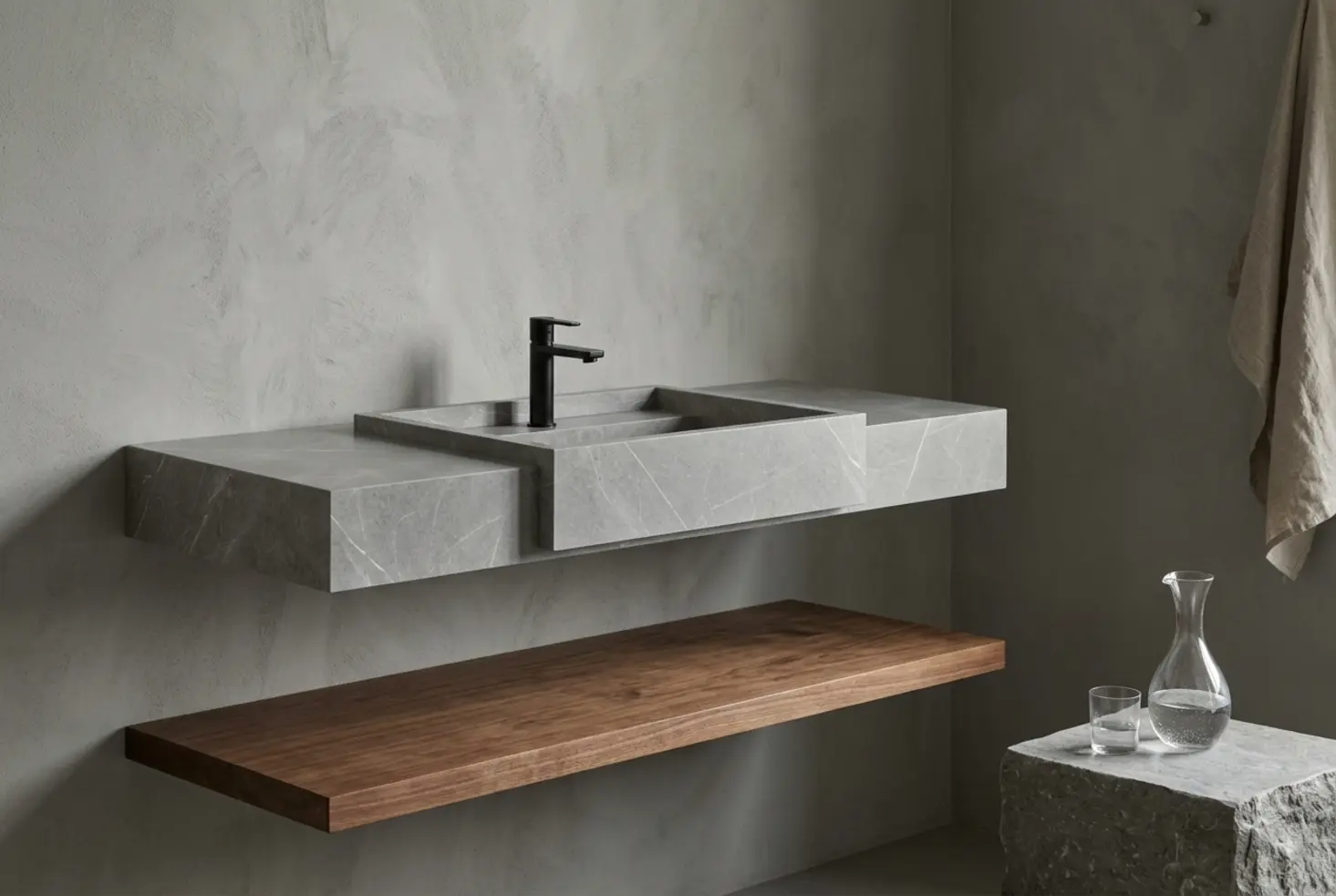 Ambiente de baño cálido y minimalista siguiendo la estética Wabi-sabi