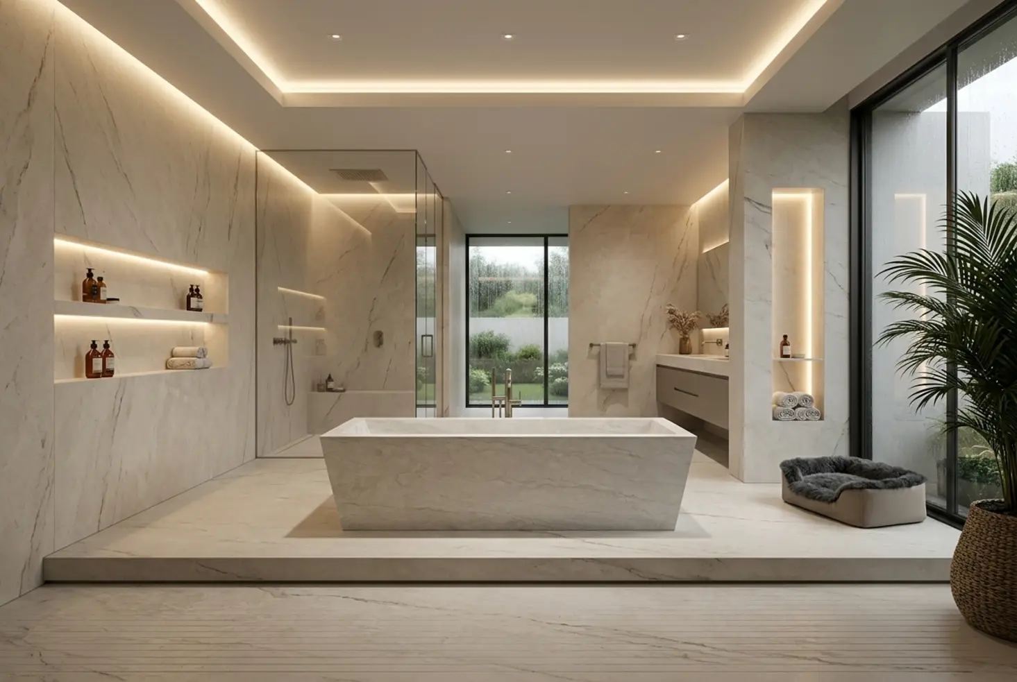 Baño de lujo relajante y ergonómico diseñado para la convivencia con mascotas