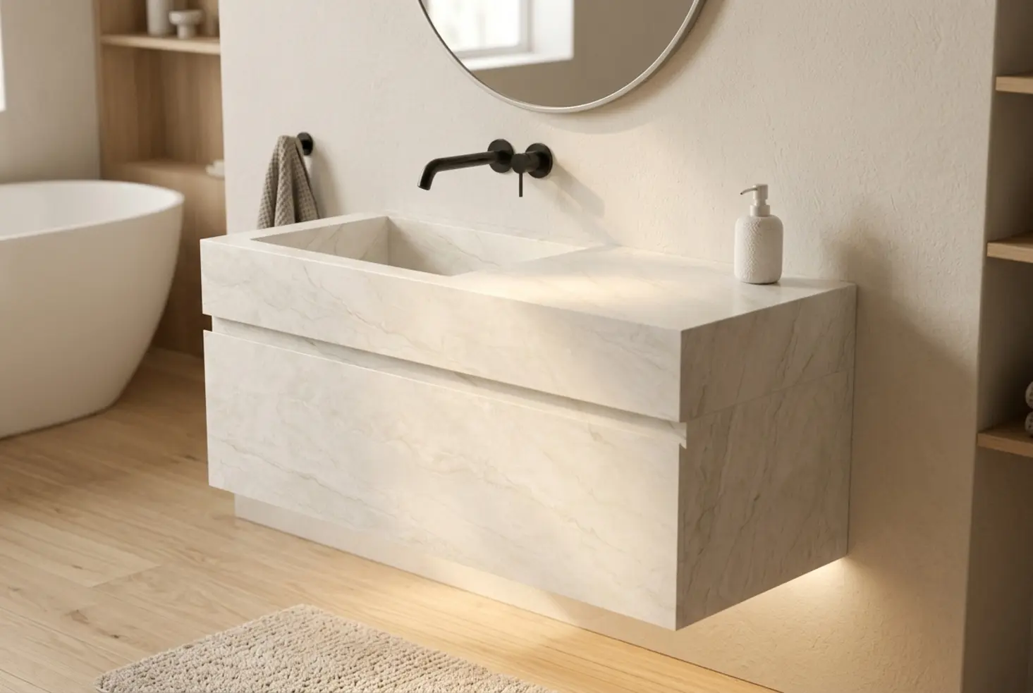Mueble de baño suspendido en un baño pequeño
