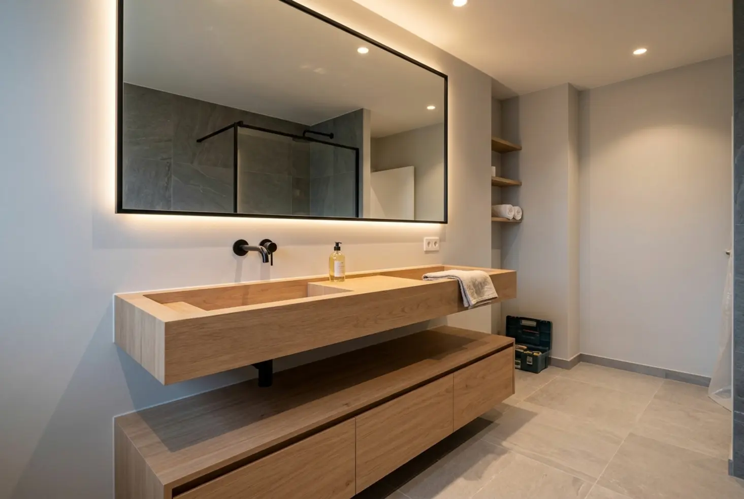 Baño moderno con solución compacta y funcional para un uso individual