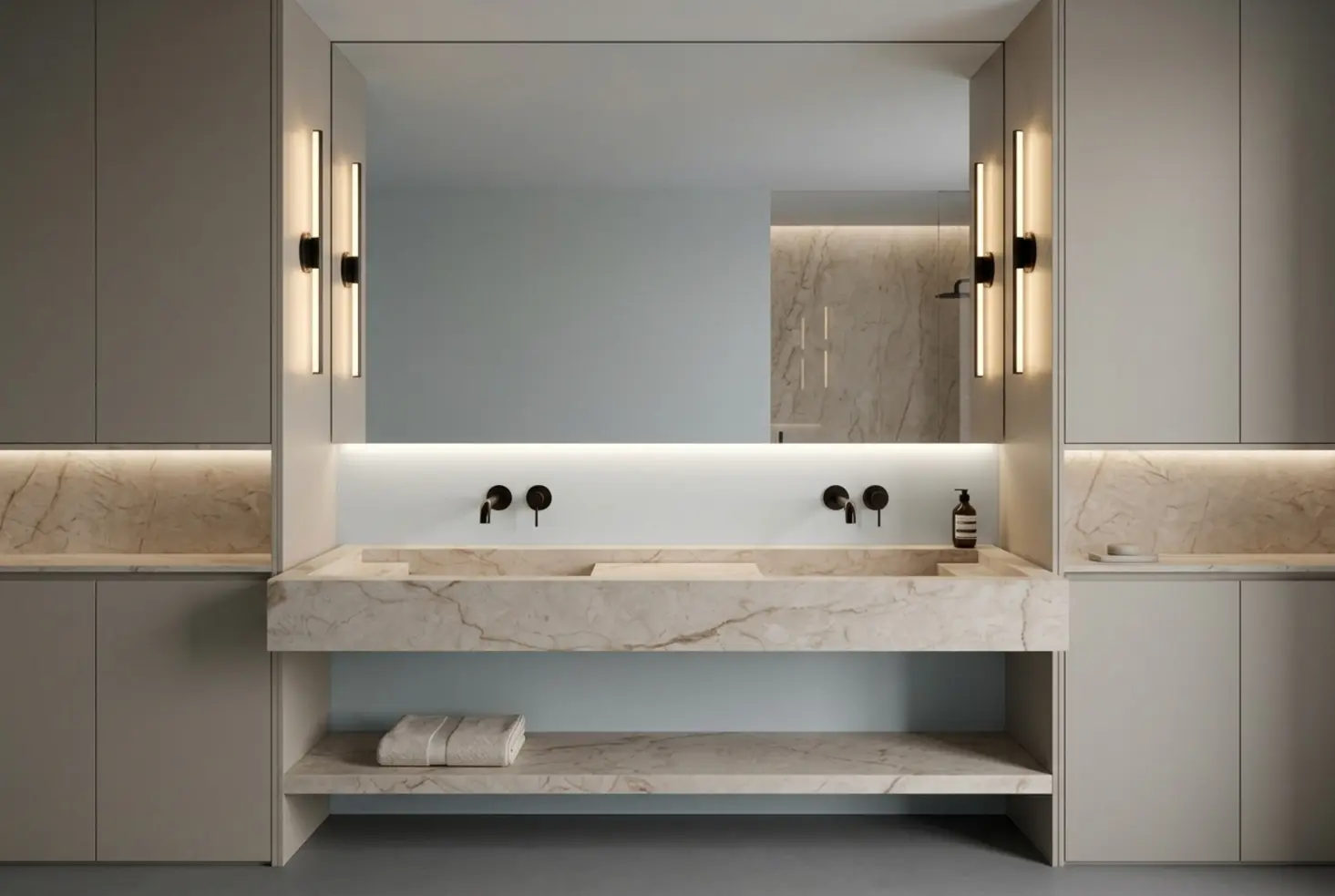 Lavabo pequeño en un baño reformado con acabado contemporáneo