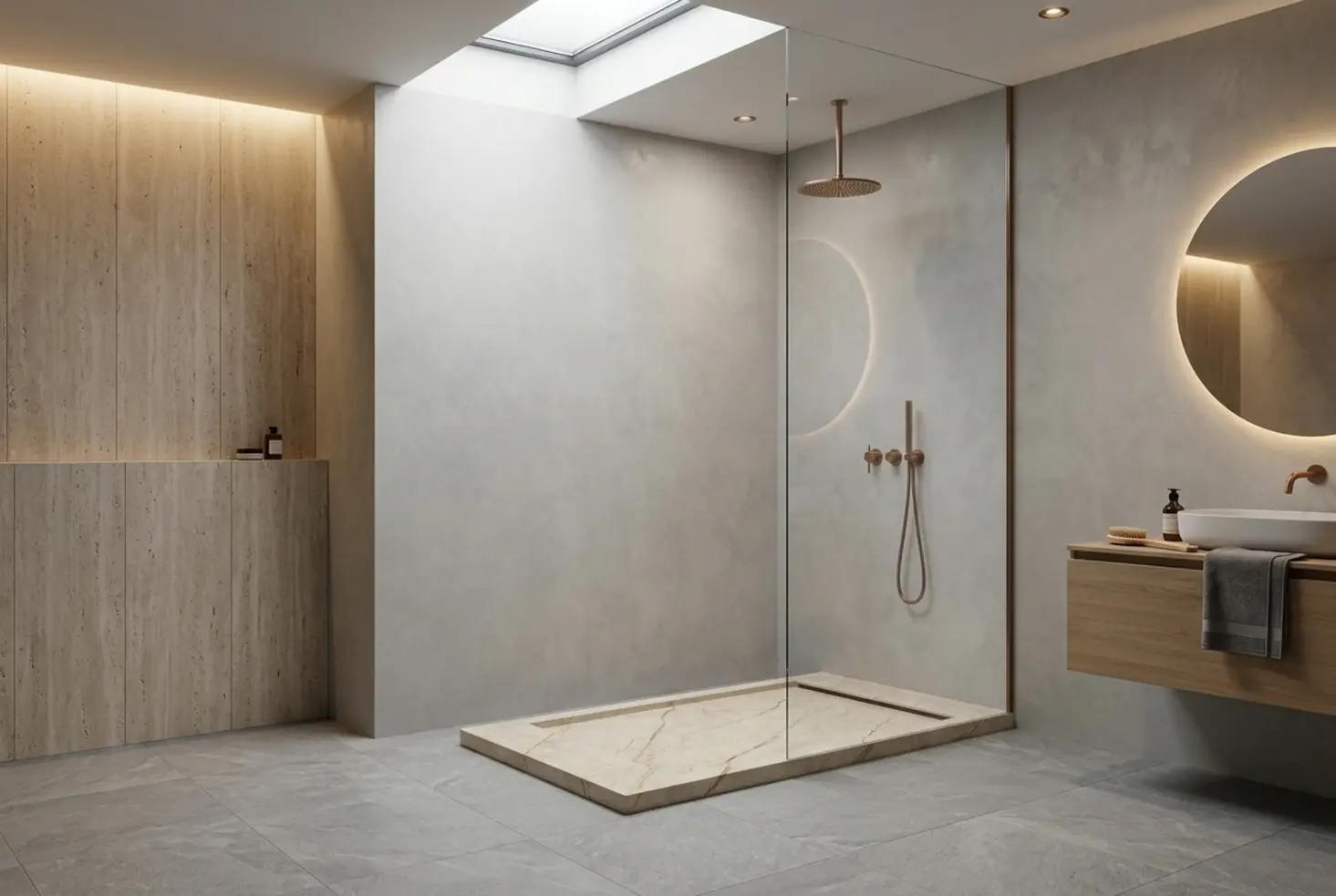 Zona de ducha contemporánea en un baño reformado con estilo elegante