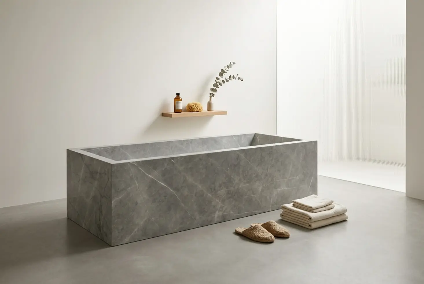 Baño de alta gama con un producto integrado en una escena fotorealista
