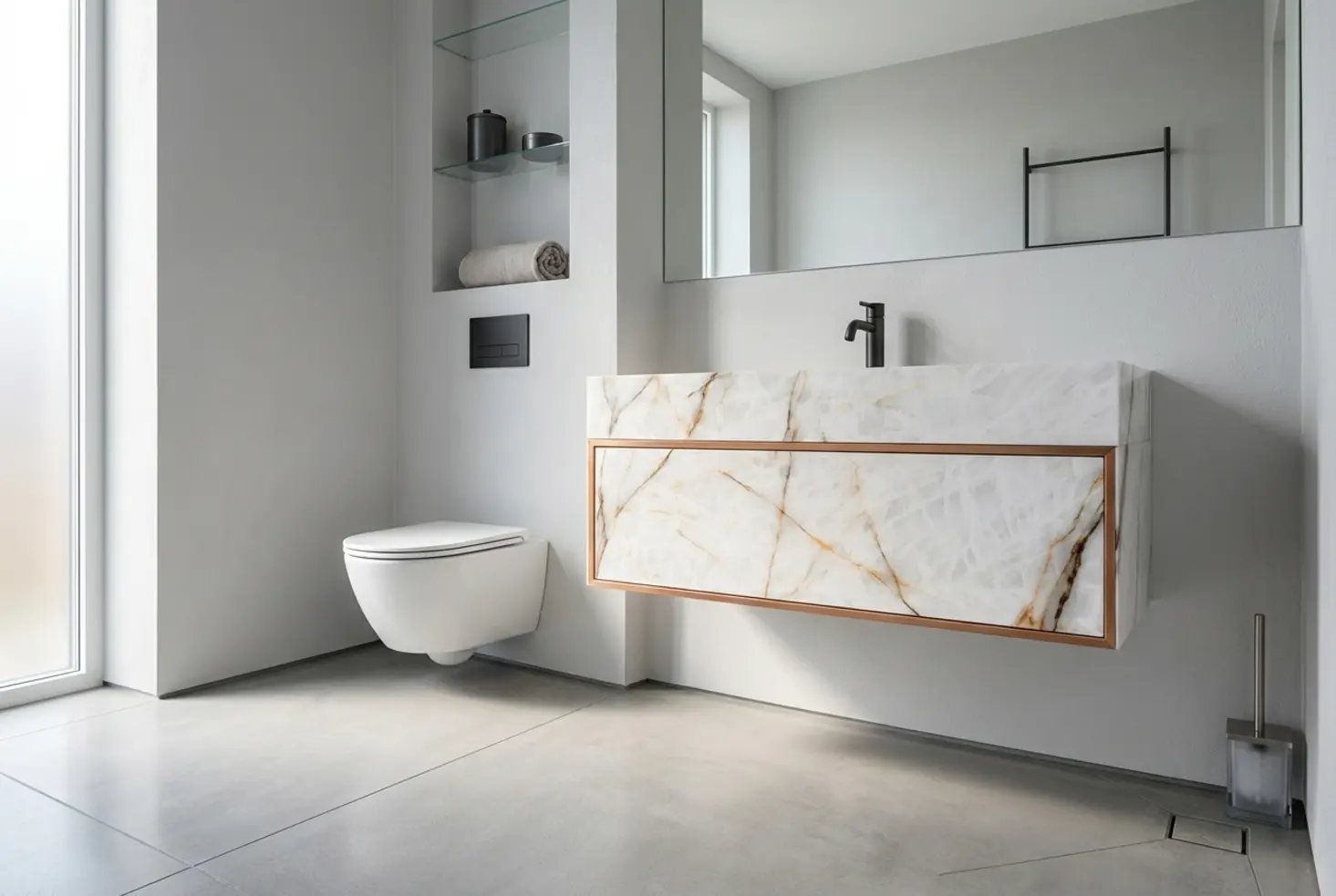 Lavabo pequeño en un espacio compacto con estética moderna