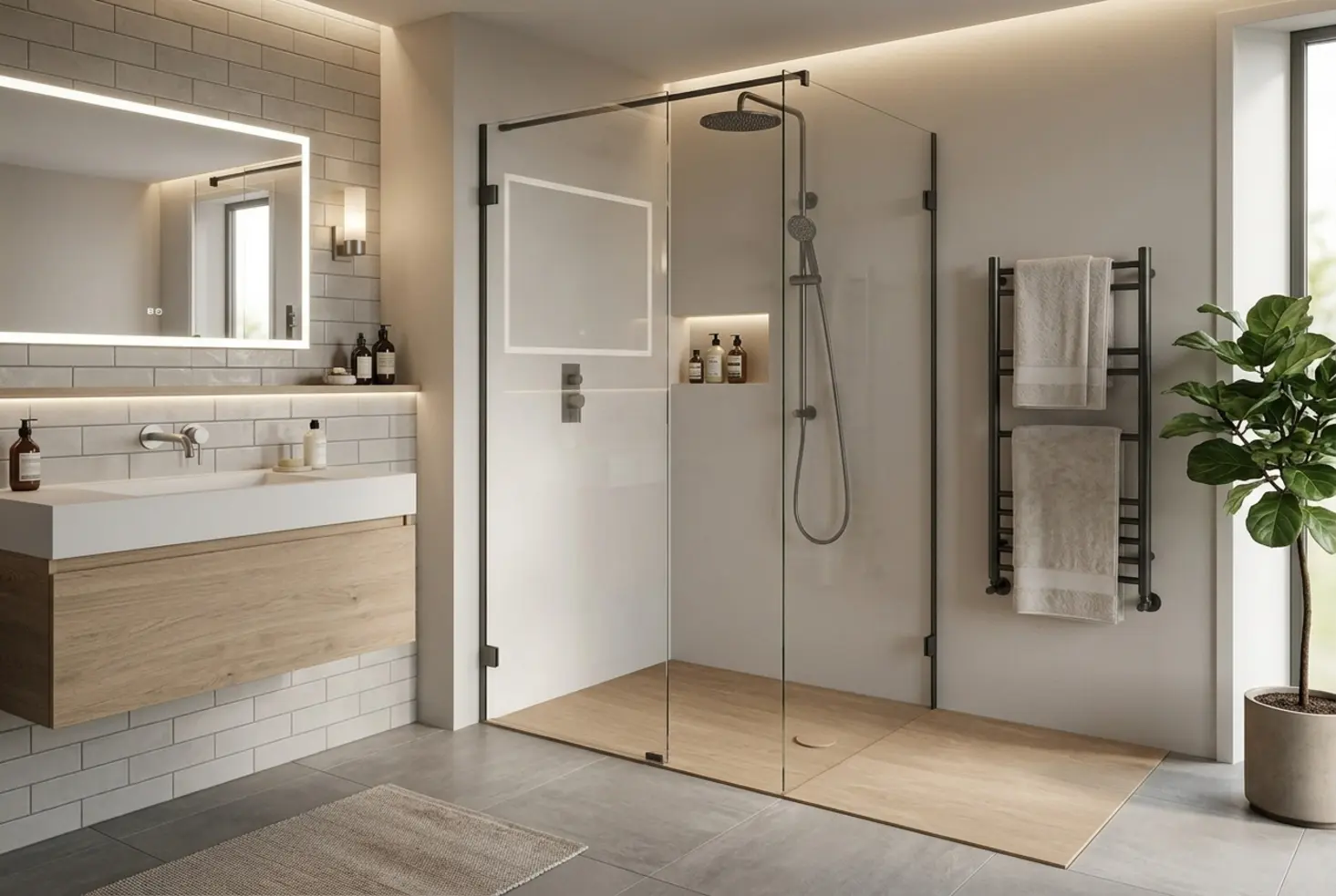 Zona de baño reformada con diseño funcional y acabado premium