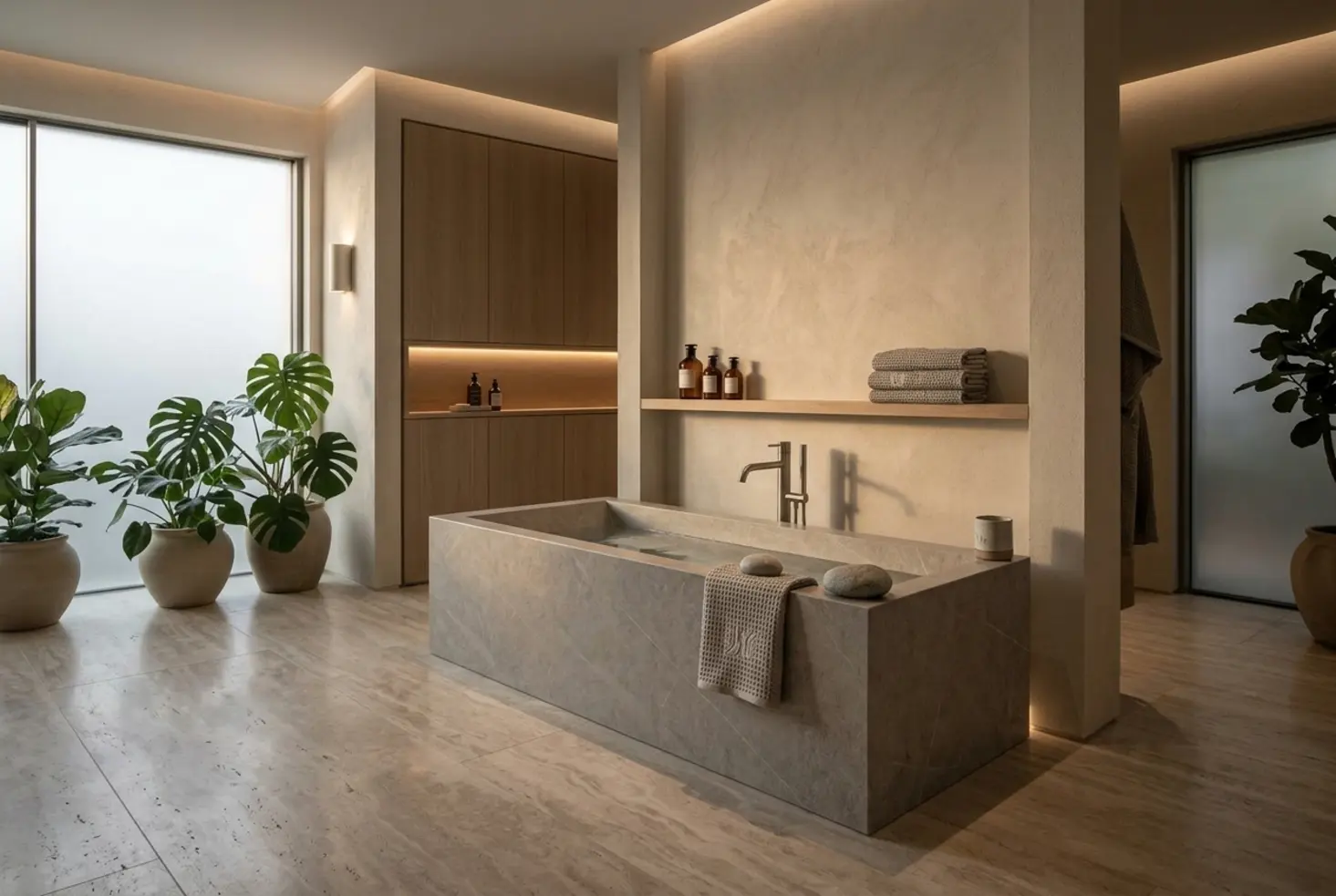 Baño de diseño sofisticado con presencia protagonista en la estancia
