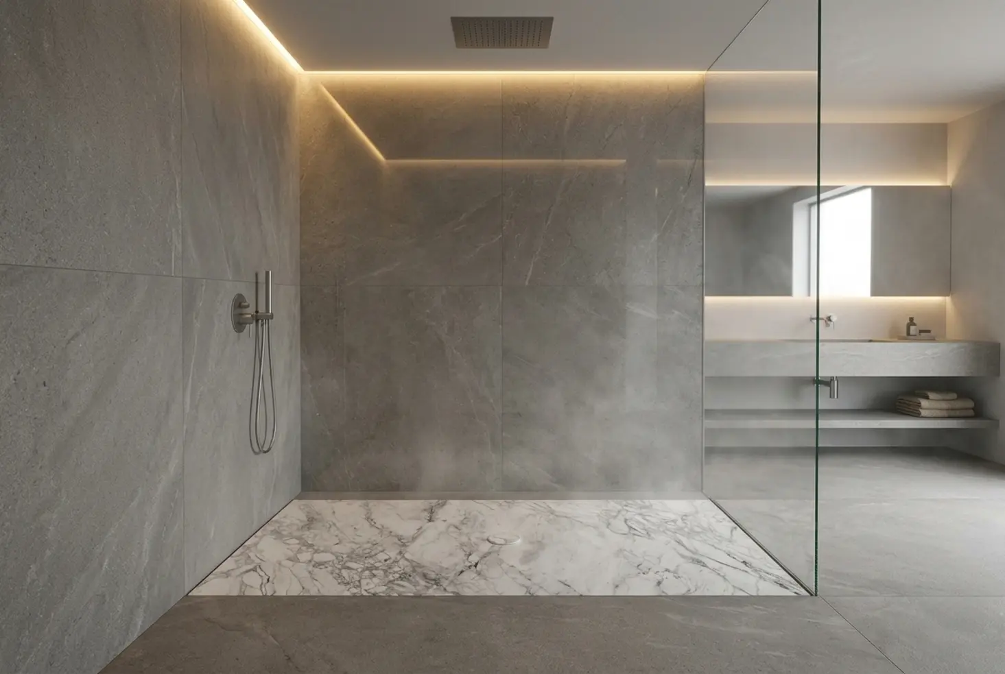 Zona de baño moderna con diseño limpio y atmósfera tipo spa