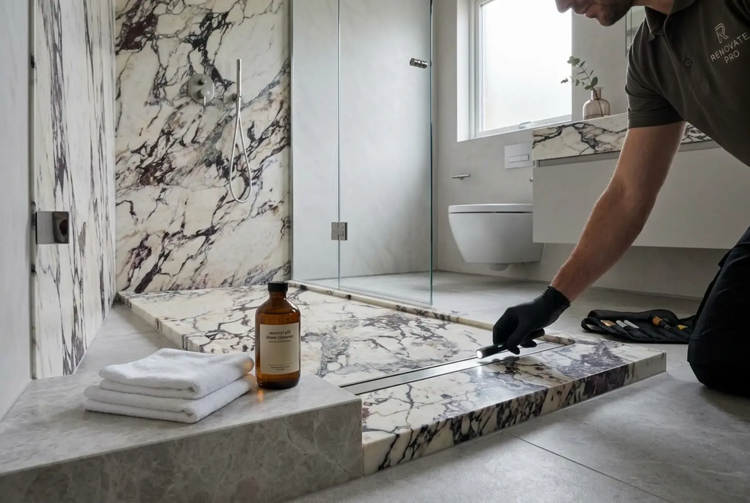 Producto en un baño renovado con aspecto duradero y bien cuidado