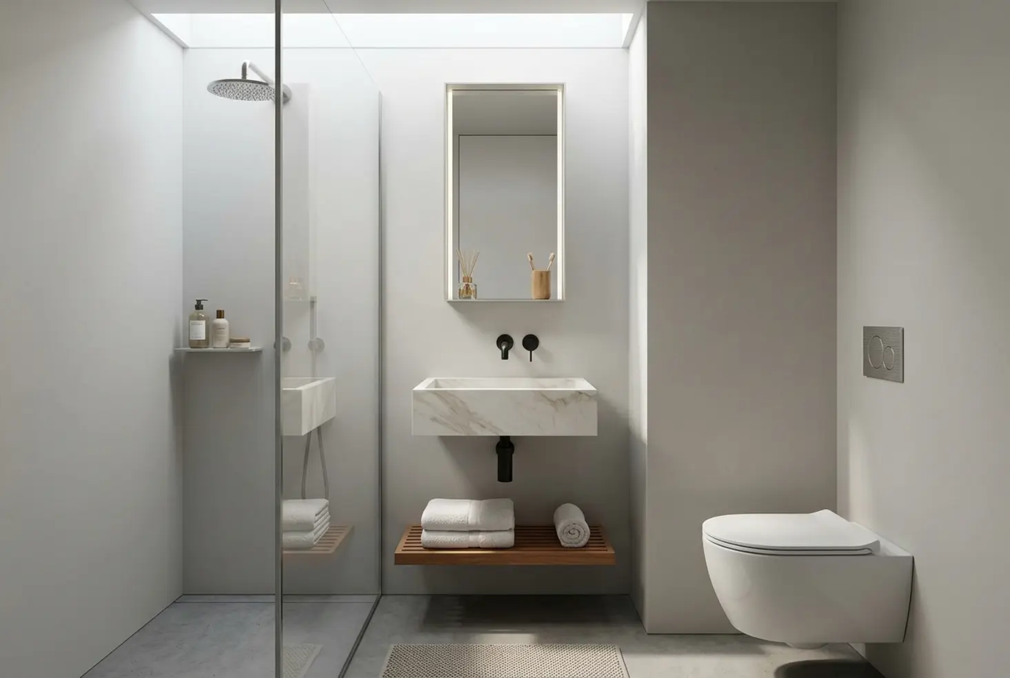Baño pequeño bien aprovechado con solución de almacenaje compacta