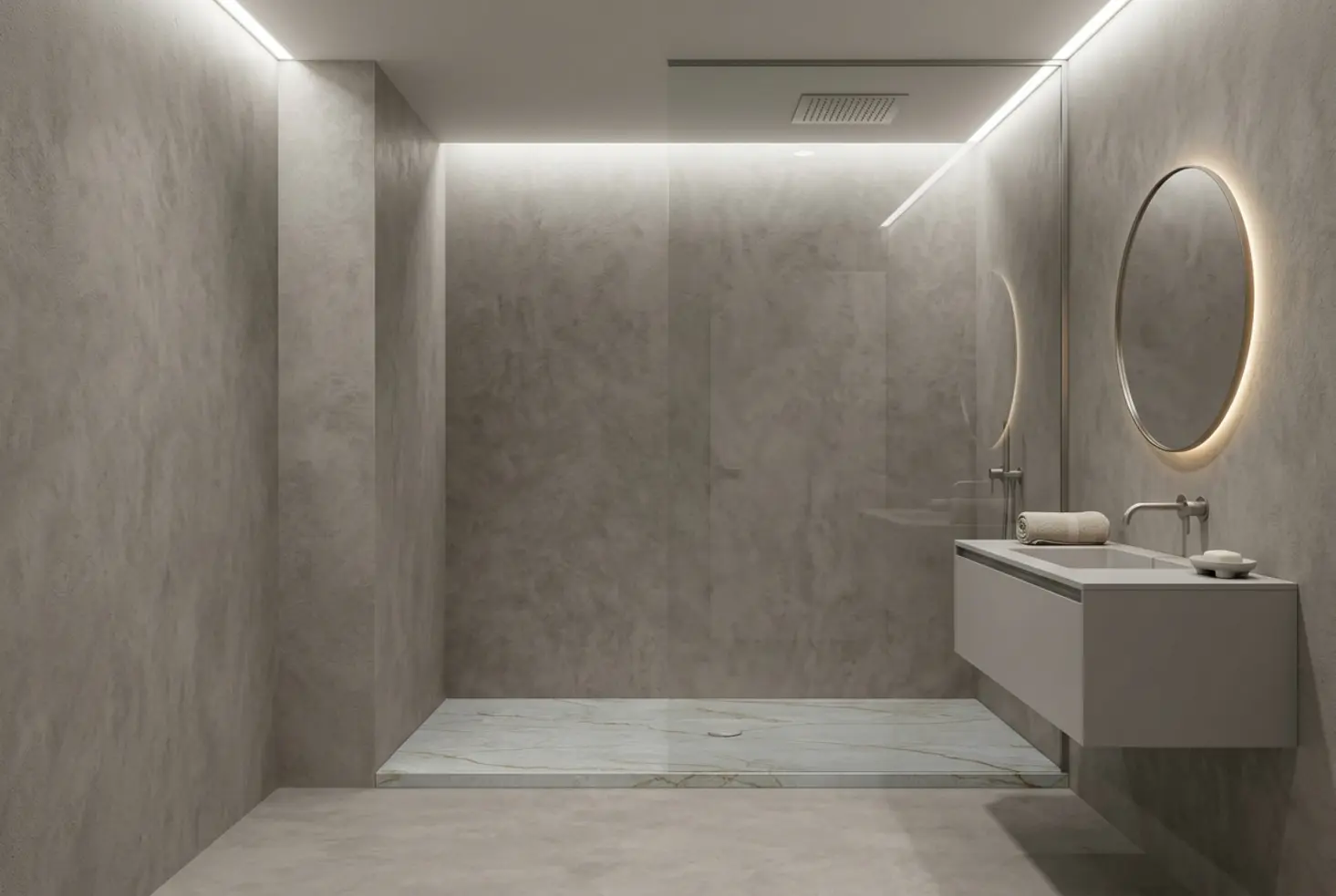 Baño moderno con el producto integrado en una pared decorativa