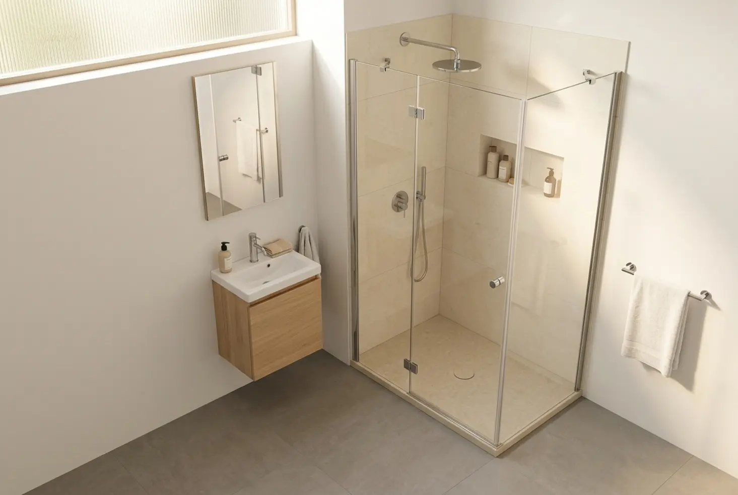 Baño pequeño con solución de ducha práctica y bien integrada