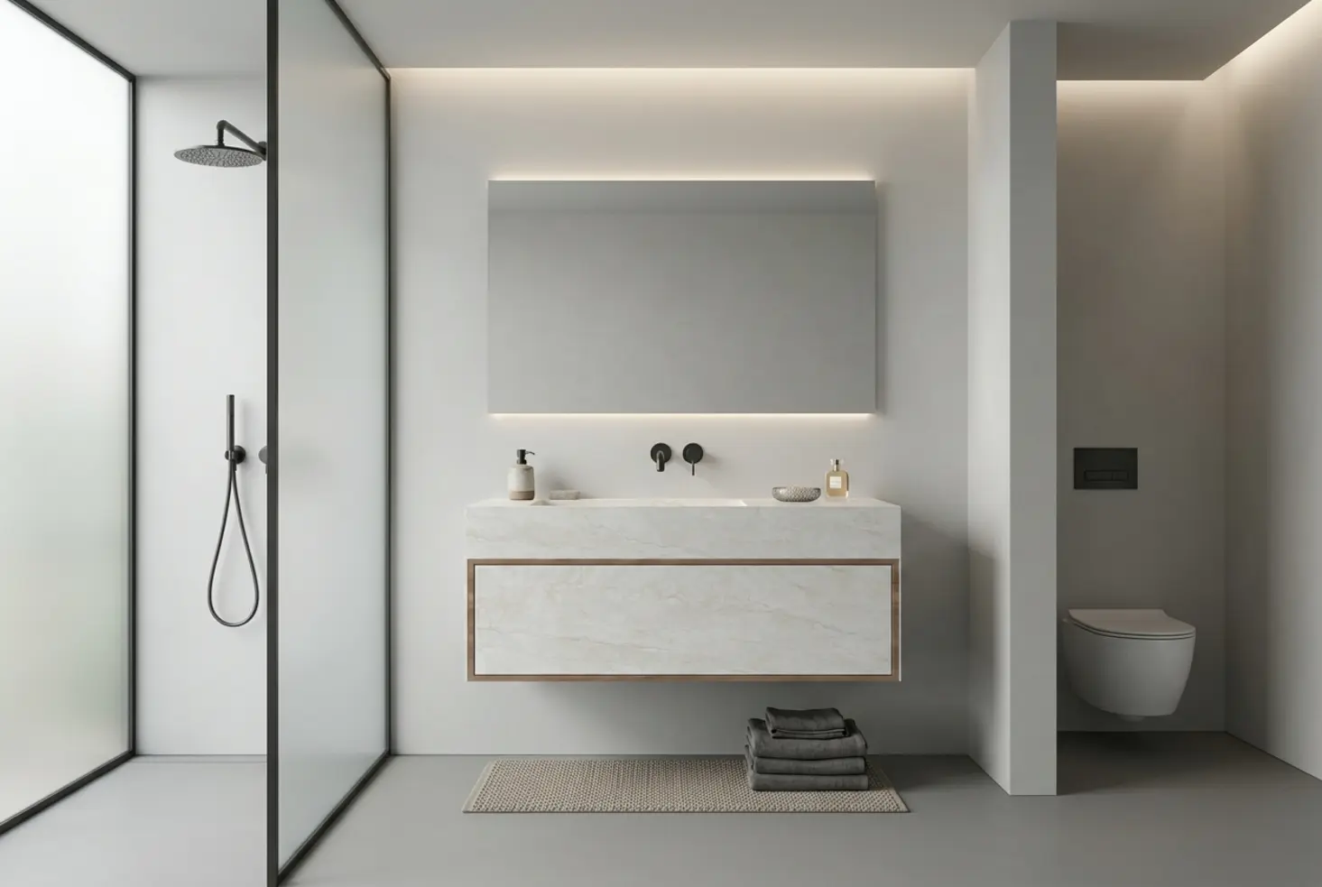 Baño contemporáneo con una solución elegante y atemporal